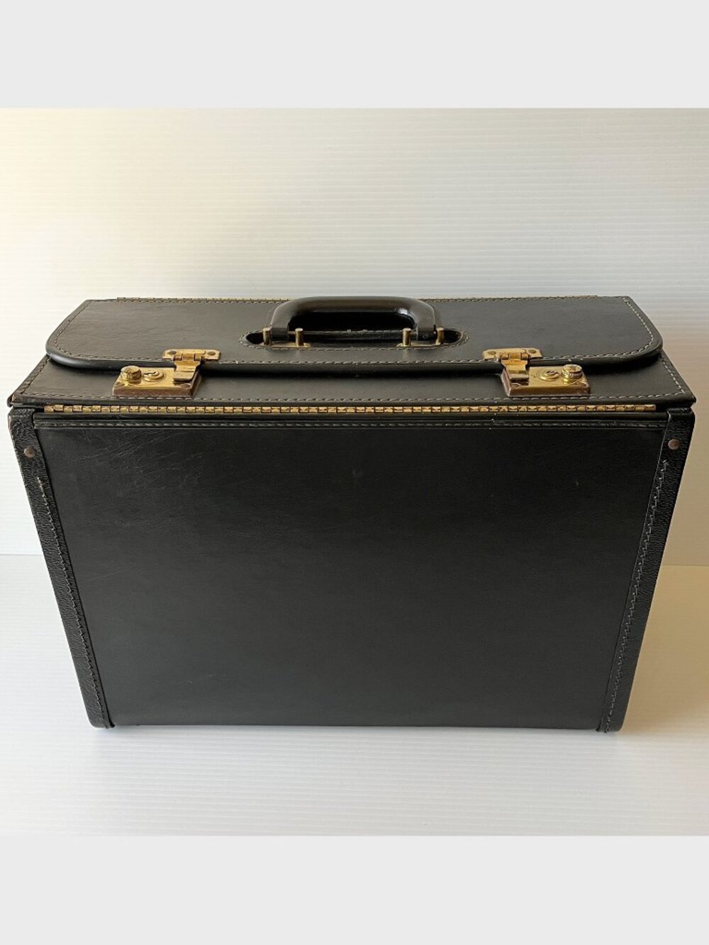 Vintage Pilot Case Heavy Vinyl Coated Briefcase Attache Travel Case Black